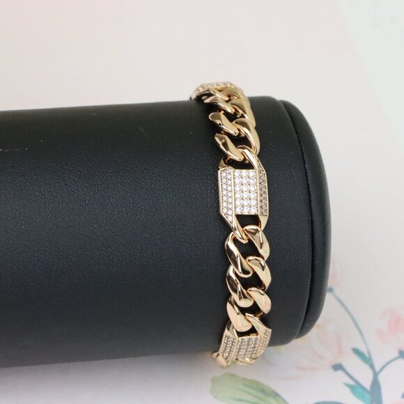 "Bold Rose Gold Curb Chain Bracelet with Sparkling Accent Panels, XPBL0941 - Picture 9 of 12
